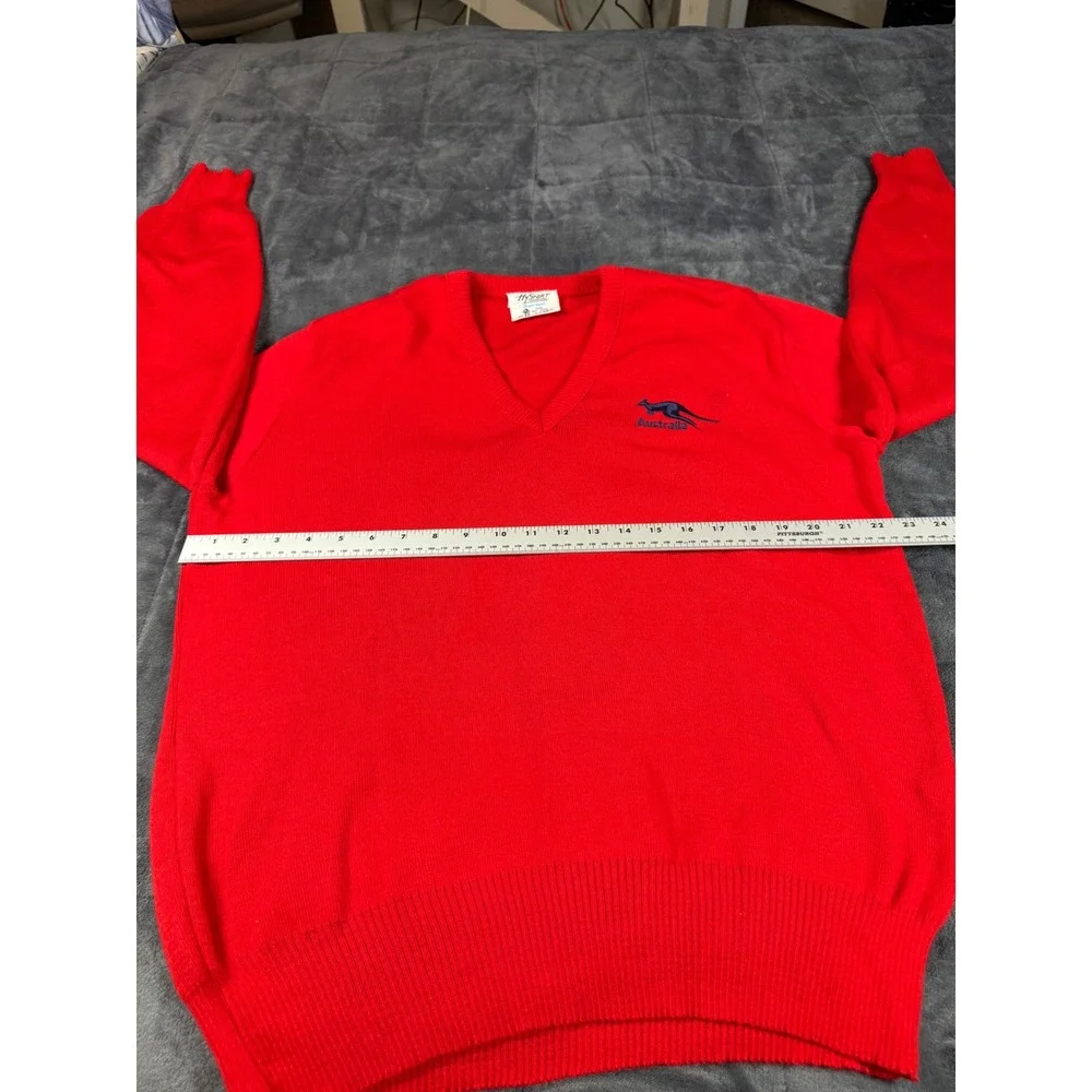 HySport‎ International Australia Wool V Neck Sweater Red Mens Size 22 Vintage